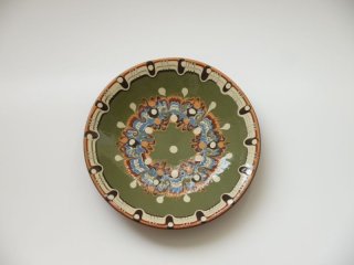 ブルガリア陶器　トロヤン焼　青釉内花柄　壁掛けデザイン　大皿　アンティーク トロヤン陶器（ブルガリア）/プレート小/Blue/Φ18 - テーブル