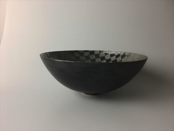 画像2: 清水焼(京焼)/小川宣之/LUCEAT/ボウル(特大)/黒×銀 市松紋 (2)