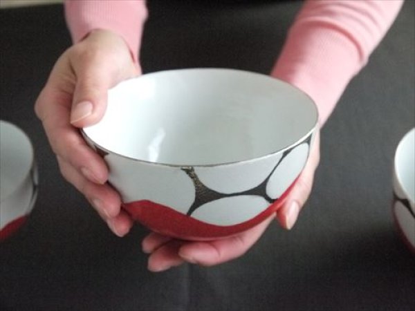 画像2: 清水焼(京焼)/小川宣之/LUCEAT/マルチボウル(大)/白×赤 銀水玉紋 (2)