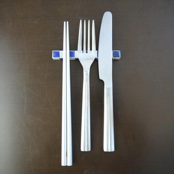 画像2: 有田焼/福珠窯/カトラリーレスト（大）/染付銀彩市松/10.8cm (2)