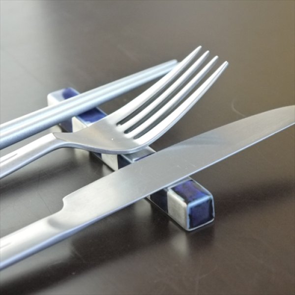 画像4: 有田焼/福珠窯/カトラリーレスト（大）/染付銀彩市松/10.8cm (4)