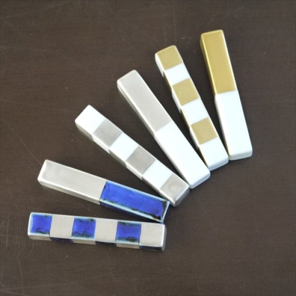 画像4: 有田焼/福珠窯/カトラリーレスト（中）/白磁金彩市松/7.2cm (4)