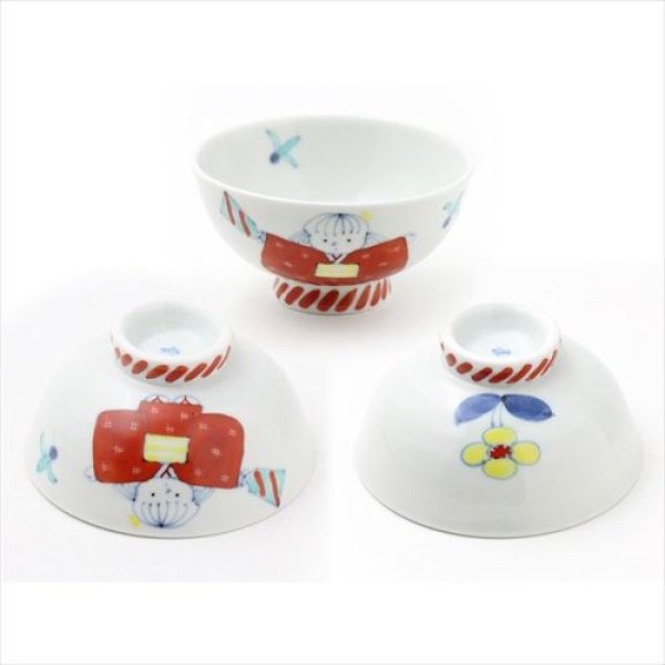 画像2: 有田焼/福珠窯/名入れ子供食器/晴れ着女の子 4点セット[Ｂ] (2)