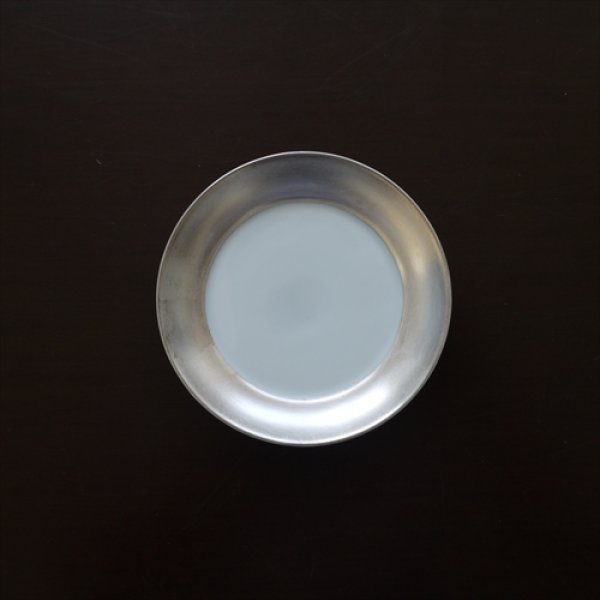 有田焼/福珠窯/白磁銀彩/3.3寸段入り丸小皿/Φ10.2 X H1.8