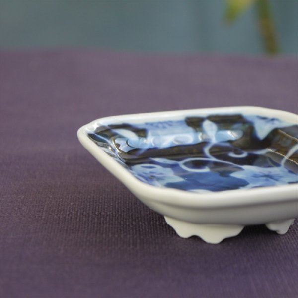 画像3: 有田焼/伯父山窯/濃桔梗四足小皿(小)/7.5×2.5 (3)