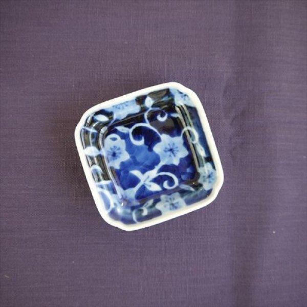 画像4: 有田焼/伯父山窯/濃桔梗四足小皿(小)/7.5×2.5 (4)