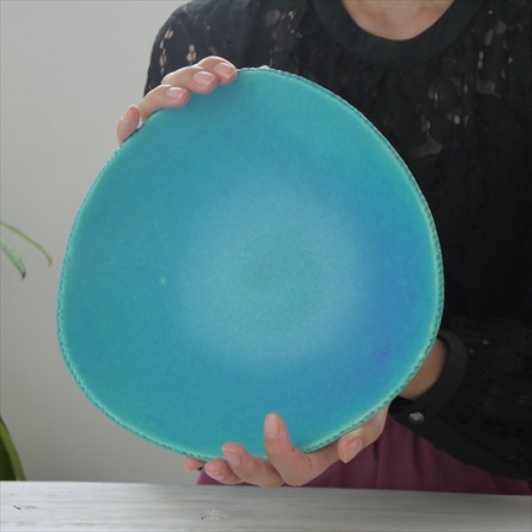 画像10: 岡田陶工房/信楽焼/ビスケットシリーズ/三角/ターコイズ/24.5X24.5 (10)