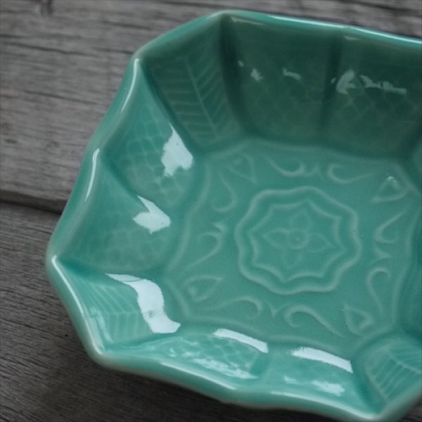 画像3: 京焼/黒川正樹/蒼釉角豆皿/縦9.5　横10 X H2.5 (3)