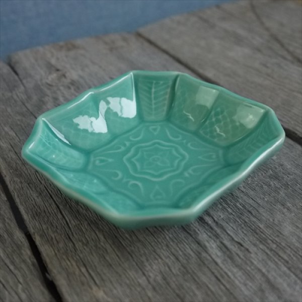 画像9: 京焼/黒川正樹/蒼釉角豆皿/縦9.5　横10 X H2.5 (9)