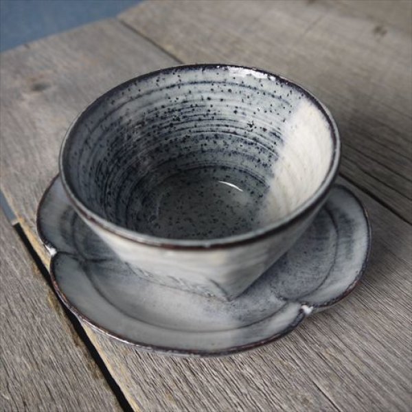 画像9: 萩焼/松光山栄光/青釉　面取碗皿/Φ9.7 X H6cm (9)