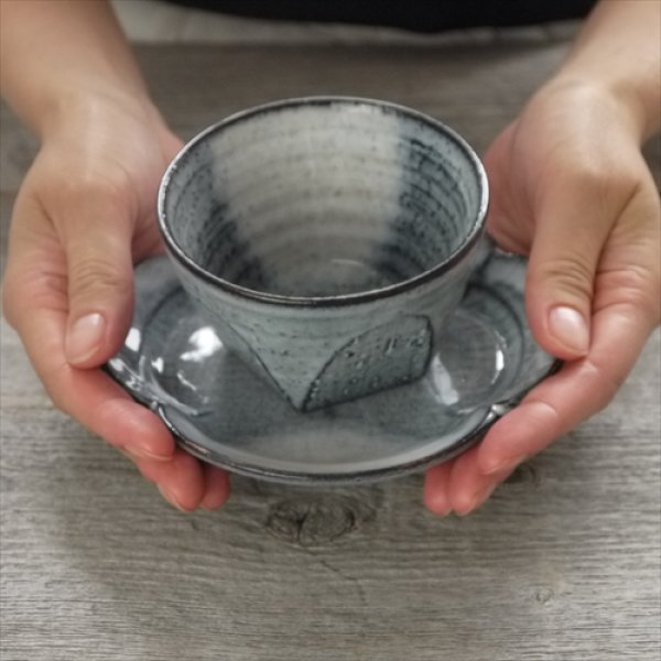 画像10: 萩焼/松光山栄光/青釉　面取碗皿/Φ9.7 X H6cm (10)