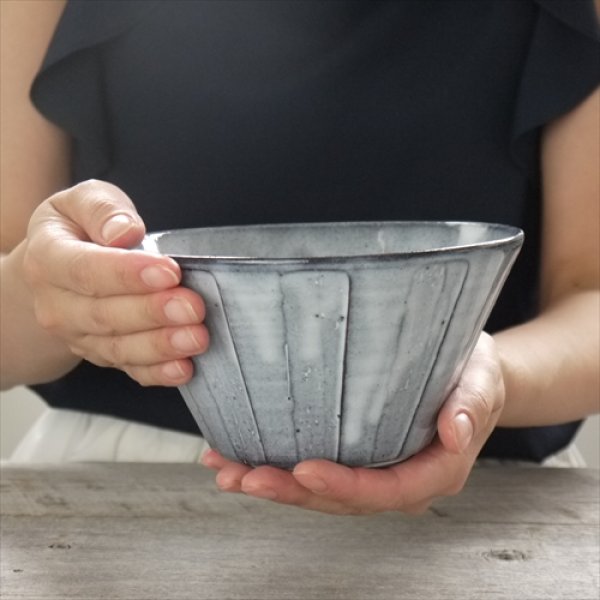 画像11: 萩焼/松光山栄光/青釉　しのぎ丼/Φ16.8 X H9.1cm (11)