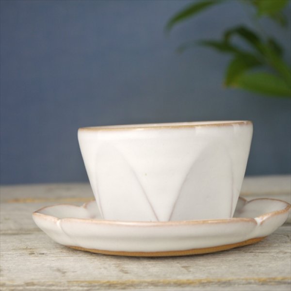 画像2: 萩焼/松光山栄光/白釉/面取碗皿/Φ9.8 X H6.4 (2)