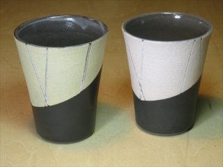 笠間焼/山王窯/菊地弘/黒釉彩泥/コーヒーカップ&ソーサー/Φ8.3 X
