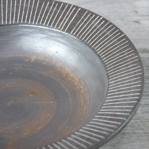 画像4: 堀有一郎/白線象嵌鉢M/黒/白ストライプ/Φ20.5XH5 (4)