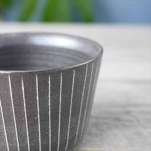 画像3: 堀有一郎/白線象嵌蕎麦猪口/黒/白ストライプ/Φ9XH5.7 (3)