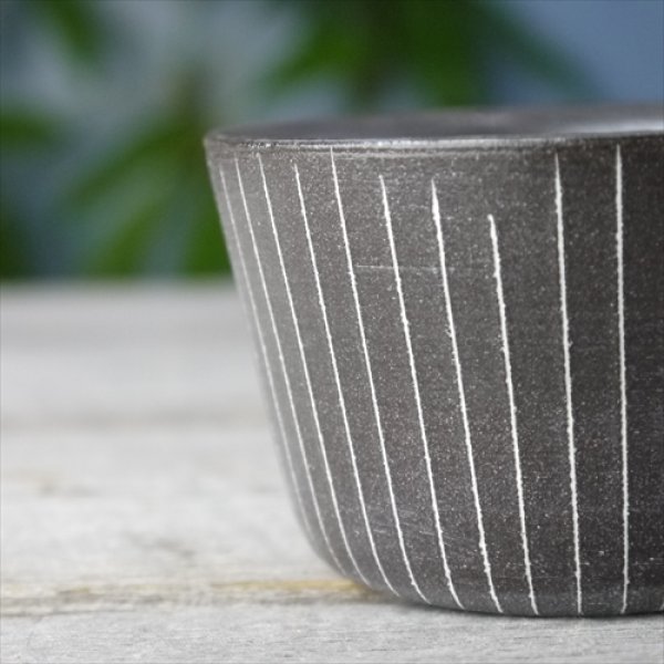 画像4: 堀有一郎/白線象嵌蕎麦猪口/黒/白ストライプ/Φ9XH5.7 (4)