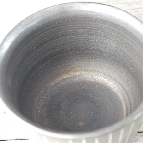 画像5: 堀有一郎/白線象嵌蕎麦猪口/黒/白ストライプ/Φ9XH5.7 (5)