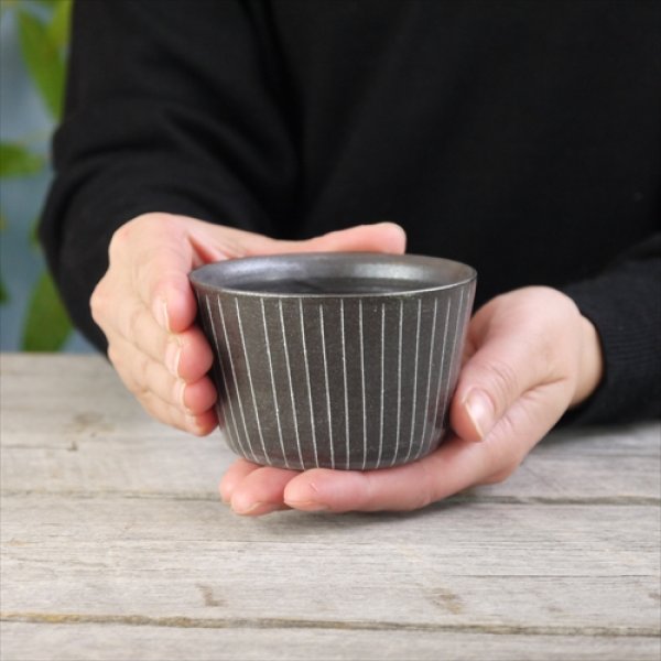 画像15: 堀有一郎/白線象嵌蕎麦猪口/黒/白ストライプ/Φ9XH5.7 (15)