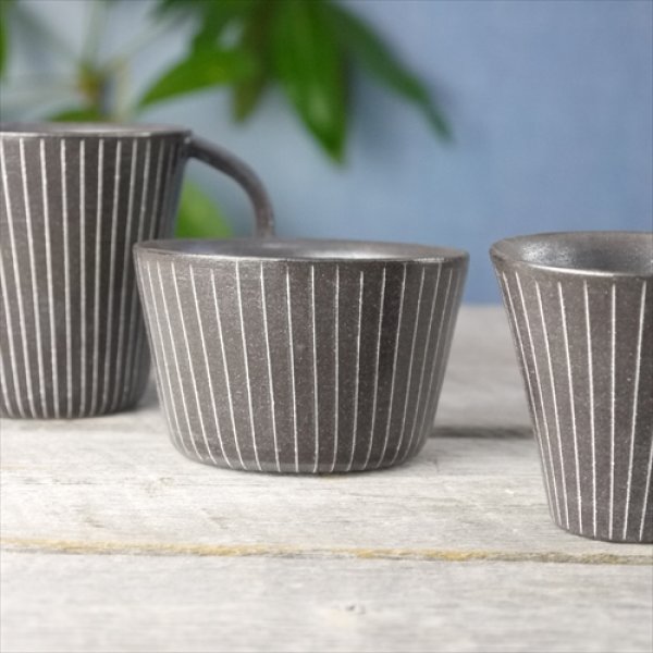 画像10: 堀有一郎/白線象嵌蕎麦猪口/黒/白ストライプ/Φ9XH5.7 (10)