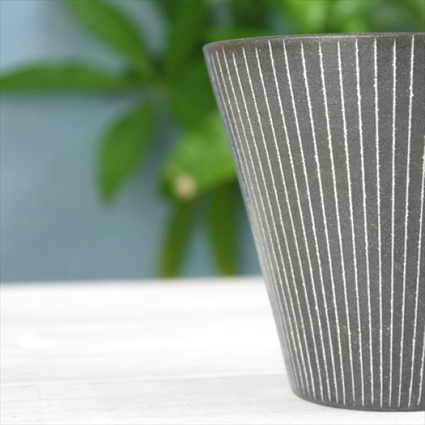 画像3: 堀有一郎/白線象嵌カップL-I/黒/白ストライプ/Φ10.5 X H10 (3)