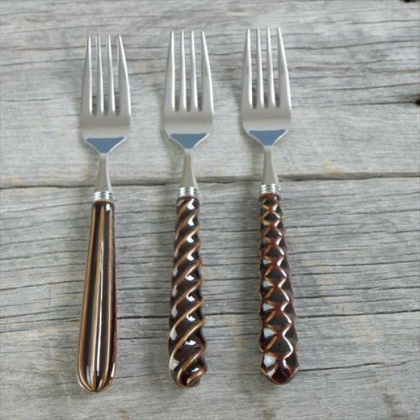 画像13: 有田焼/フラッグス/文翔窯/ディナーフォーク/しましま/21cm (13)