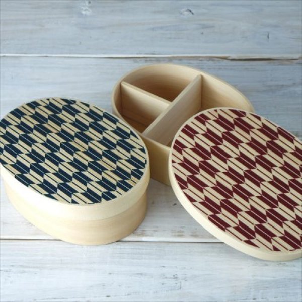 画像5: 紀州漆器/山家漆器店/曲げわっぱ弁当箱/矢羽柄/茜/17.5×13.6×H6 (5)