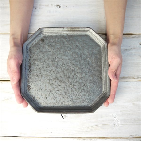 画像8: 陶房かんな/8角プレート/黒/22.5x22.5 X H2 (8)