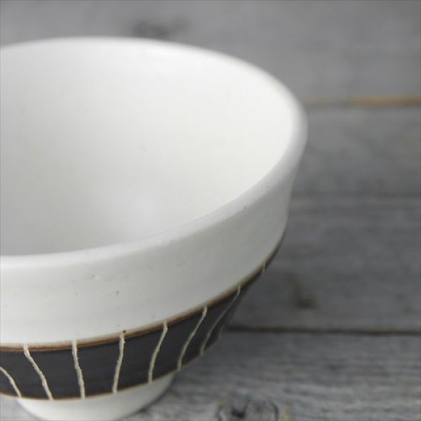 画像2: 美濃焼/伸光窯/ホワイト＆ビター/ライスボウル/ライン/Φ11.5X7.5 (2)