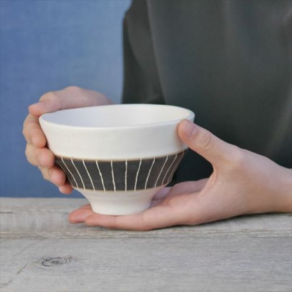 画像9: 美濃焼/伸光窯/ホワイト＆ビター/ライスボウル/ライン/Φ11.5X7.5 (9)