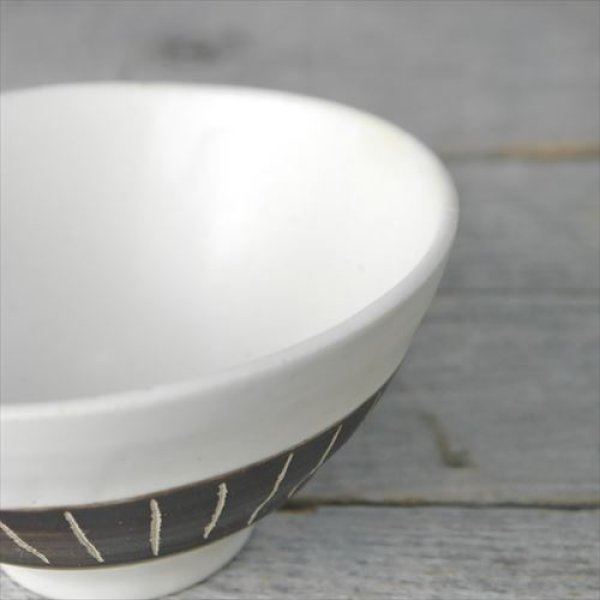 画像2: 美濃焼/伸光窯/ホワイト＆ビター/ライスボウル小/ライン/Φ11.5X6 (2)