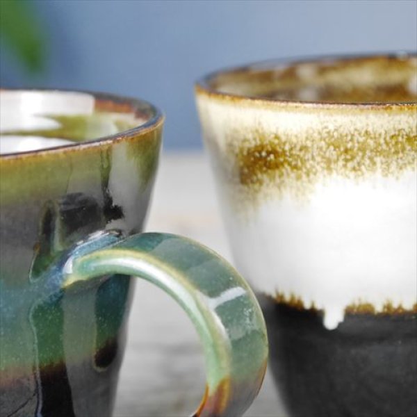 画像11: 益子焼/浅野秋児/バイカラーコーヒーカップ/緑　黒/約9.5×Ｈ約8.4 (11)