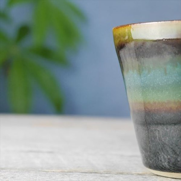 画像3: 益子焼/浅野秋児/バイカラーコーヒーカップ/緑　黒/約9.5×Ｈ約8.4 (3)