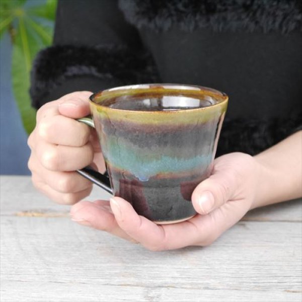 画像12: 益子焼/浅野秋児/バイカラーコーヒーカップ/緑　黒/約9.5×Ｈ約8.4 (12)