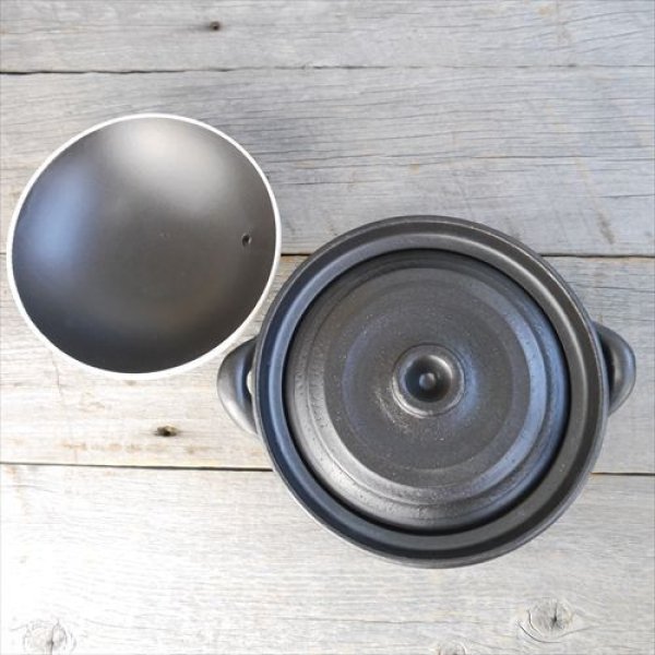 画像6: 三重/四日市萬古焼/千陶千賀陶器/萬古焼IHマルチ炊飯土鍋(2合)/黒/Φ19 X H13.5 (6)