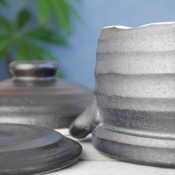 画像12: 三重/四日市萬古焼/千陶千賀陶器/萬古焼IHマルチ炊飯土鍋(2合)/黒/Φ19 X H13.5 (12)