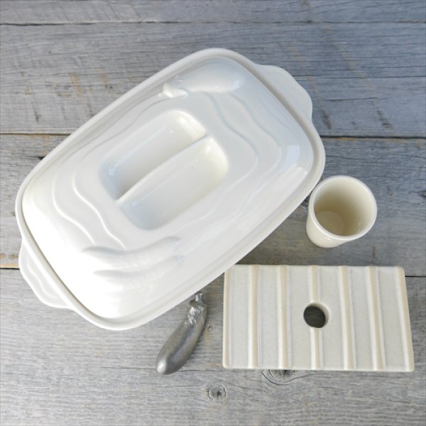 画像3: 三重/四日市萬古焼/千陶千賀陶器/ぬか床容器セット/白/27ｘ17 X H13 (3)