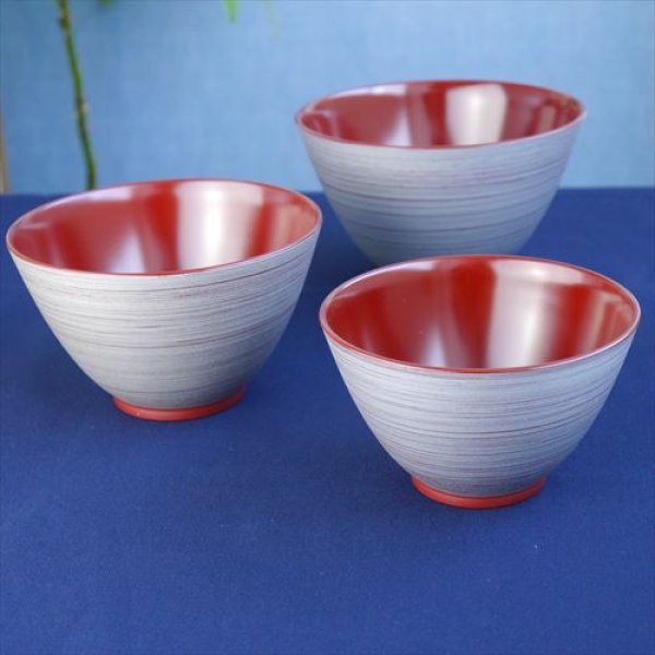 画像5: 越前塗/越前漆器/山崎漆器/銀刷毛多用三つ組鉢/【2色】吟朱/黒/大Φ15.8×H9.5 中Φ14×H8.4 小Φ12.2×H7.4 (5)